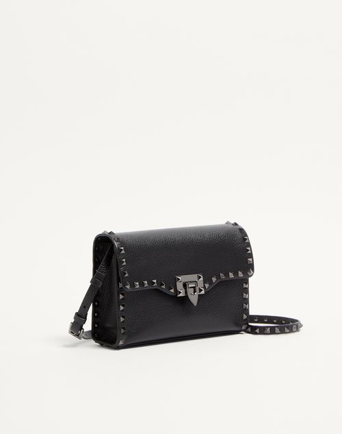 Valentino Garavani - Small Rockstud Grainy Calfskin Crossbody Bag - Black - Woman - Shoulder Bags